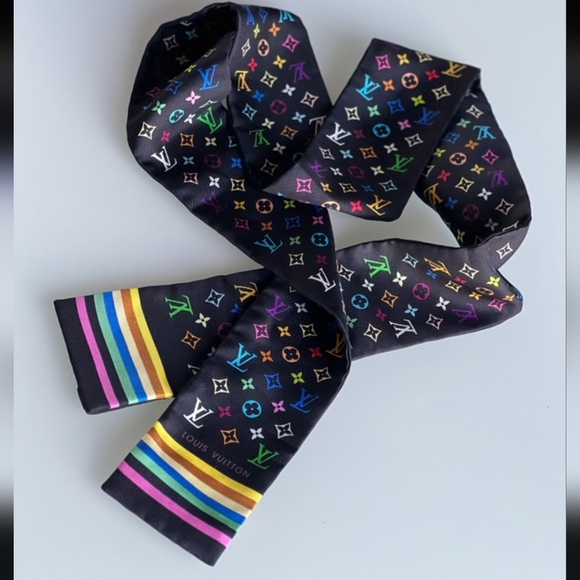 Louis Vuitton ✨ Takashi Murakami Black Multicolor Monogram Silk Bandeau Scarf - Picture 1 of 13